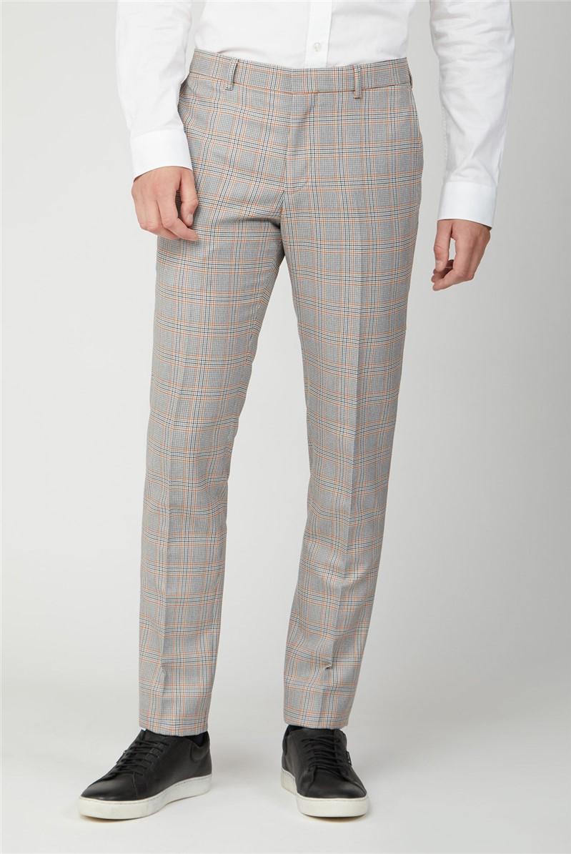 Ben Sherman | Men's Grey Orange Check Suit Trouser | Suit Direct