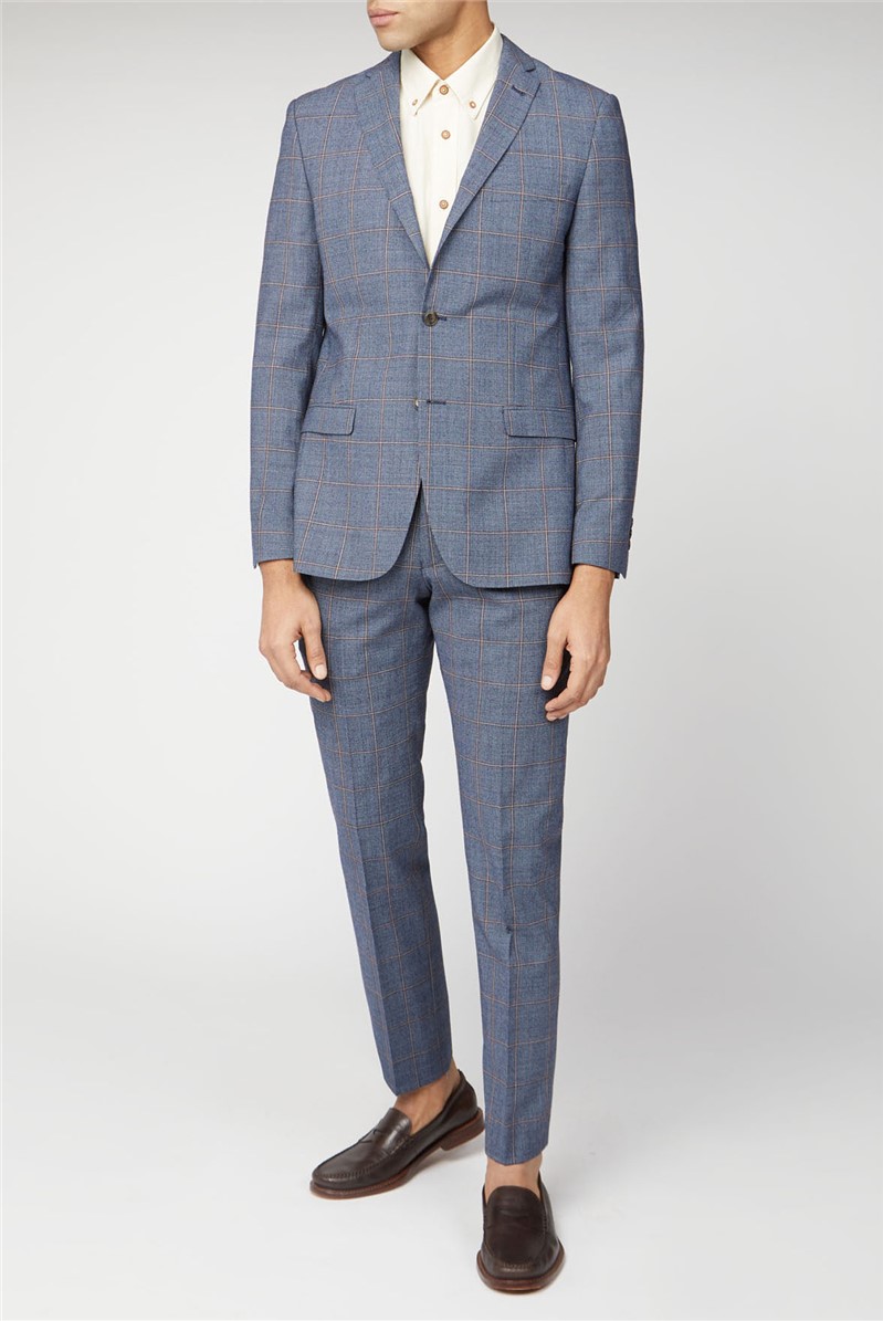  Blue Rust Windowpane Check Tailored Fit Suit Jacket