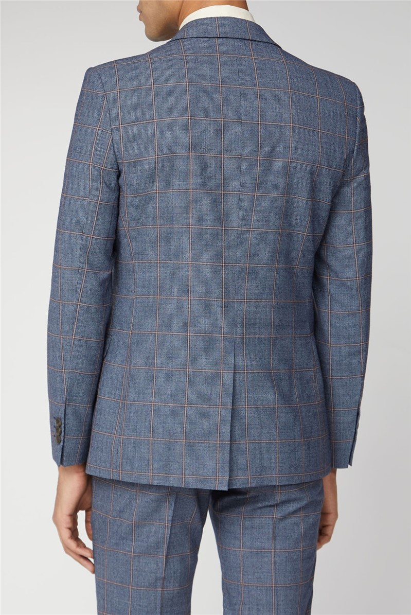  Blue Rust Windowpane Check Tailored Fit Suit Jacket