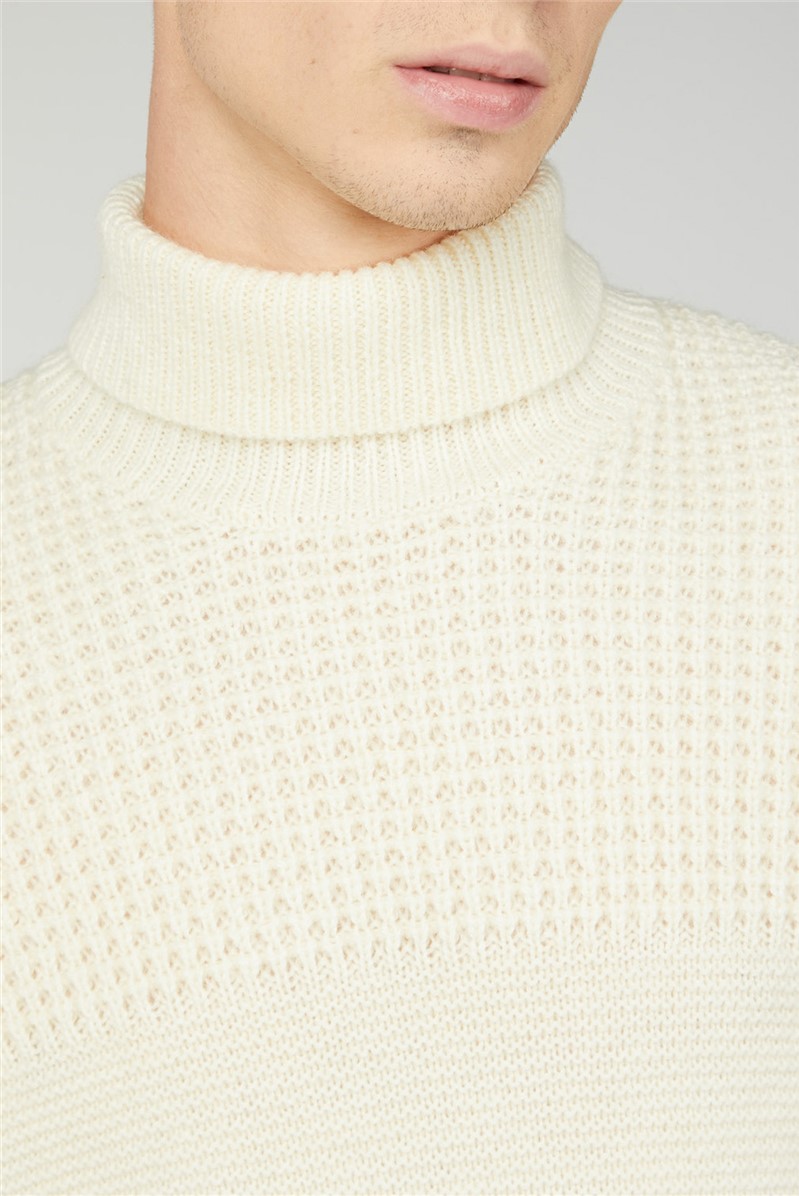 Mens cream outlet roll neck jumper