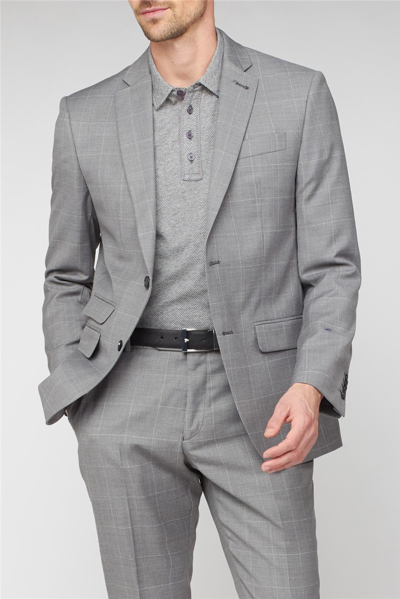 Light Grey Textured Windowpane Soho Suit Waistcoat