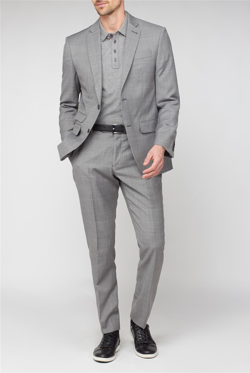 Light Grey Textured Windowpane Soho Suit Waistcoat