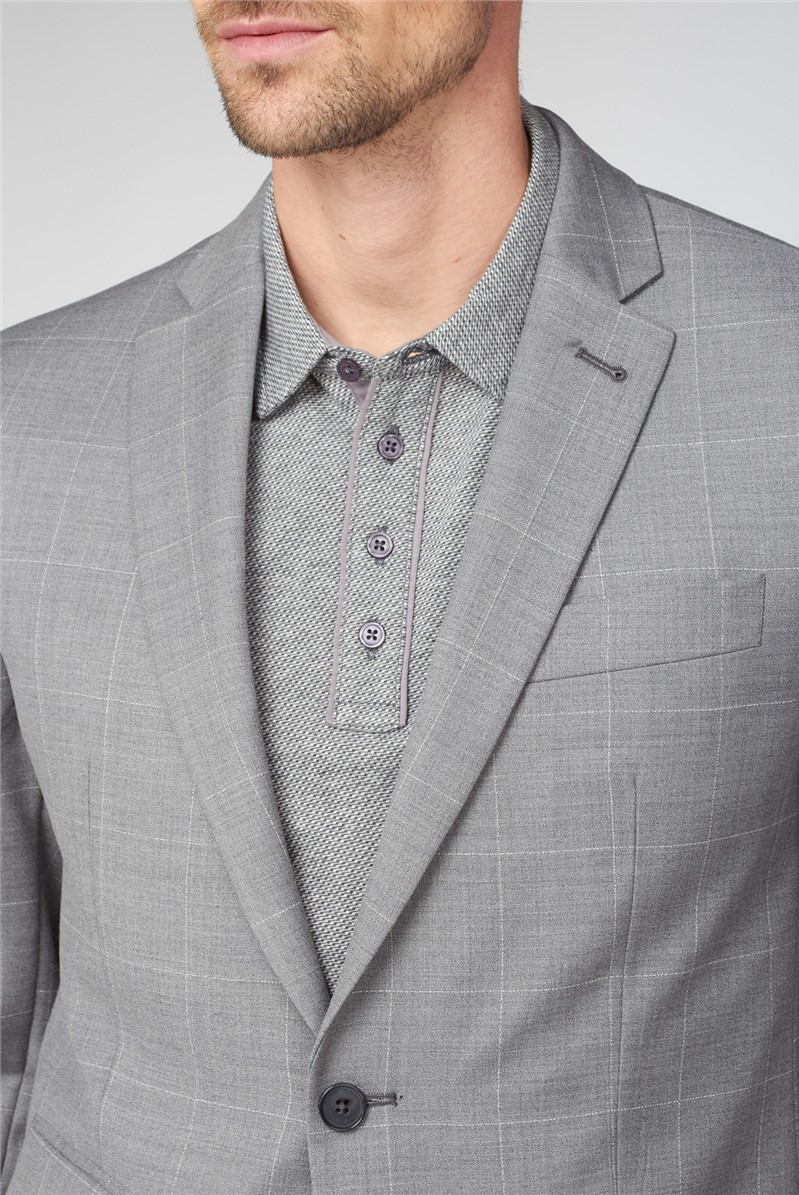 Classic Fit Light Grey Textured Check Suit Jacket