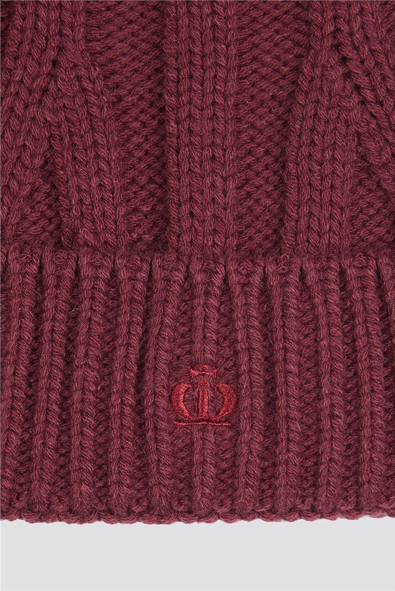  Burgundy Cable Knit Beanie