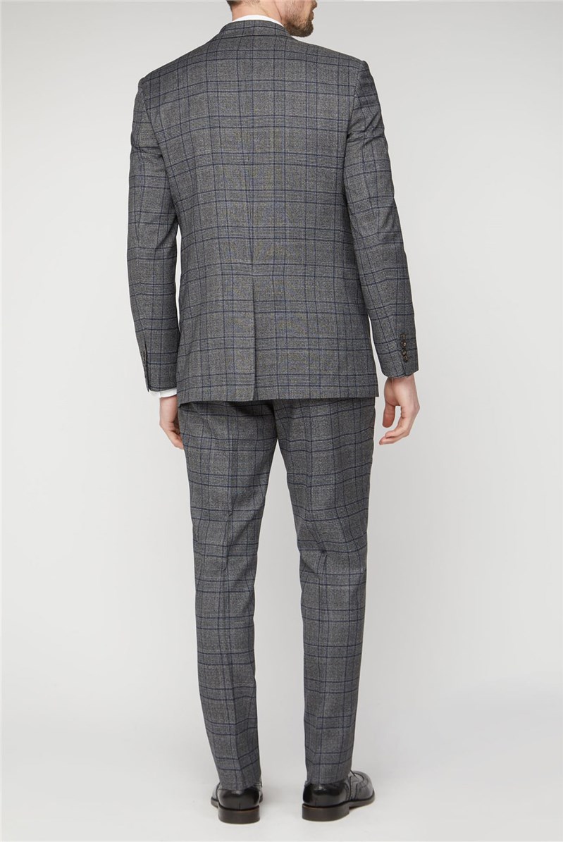 Grey Electric Blue Check Regular Fit Suit Jacket