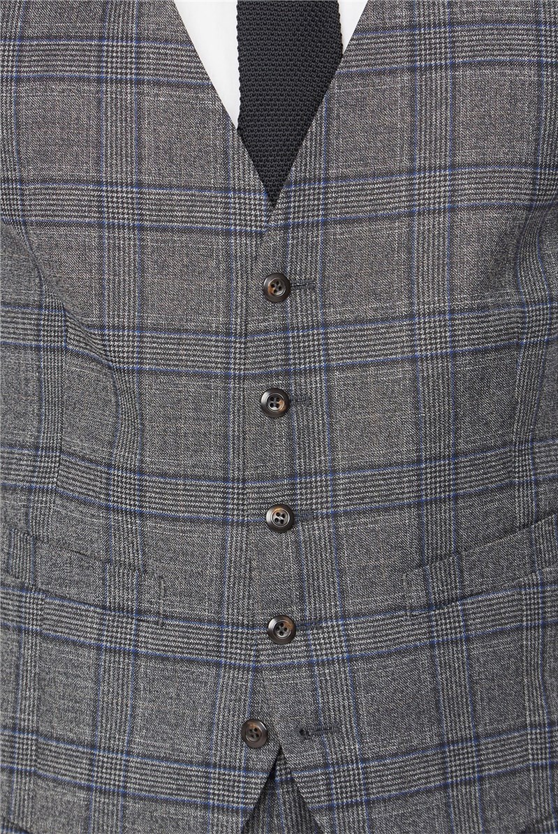 Grey Electric Blue Check Waistcoat