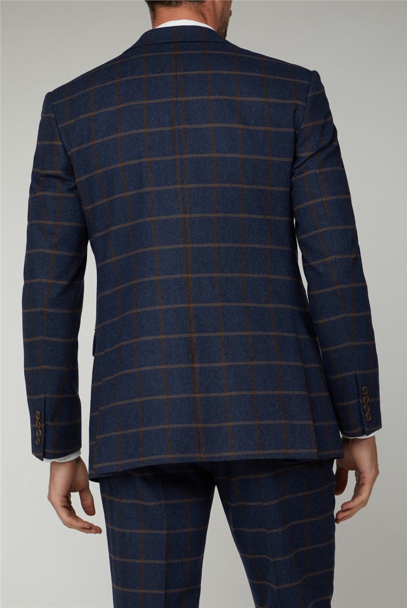  Regular Fit Navy & Tan Check Tweed Suit Jacket