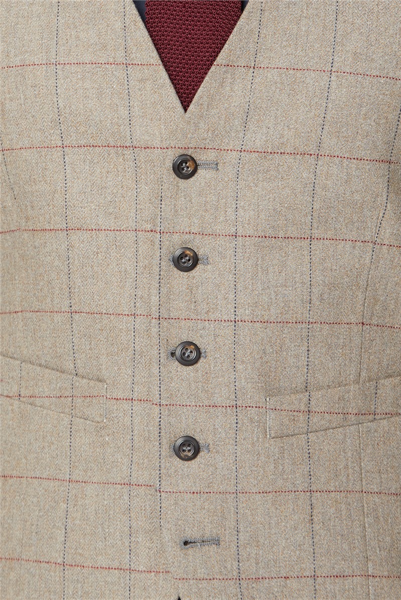  Oatmeal Herringbone Check Tweed Waistcoat