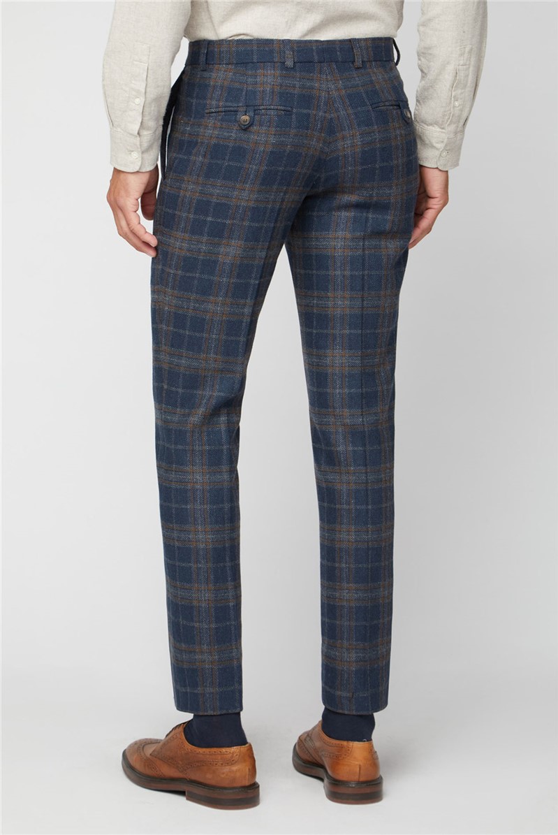 Racing Green | Navy Tan Check Tailor Fit Trousers | Suit Direct