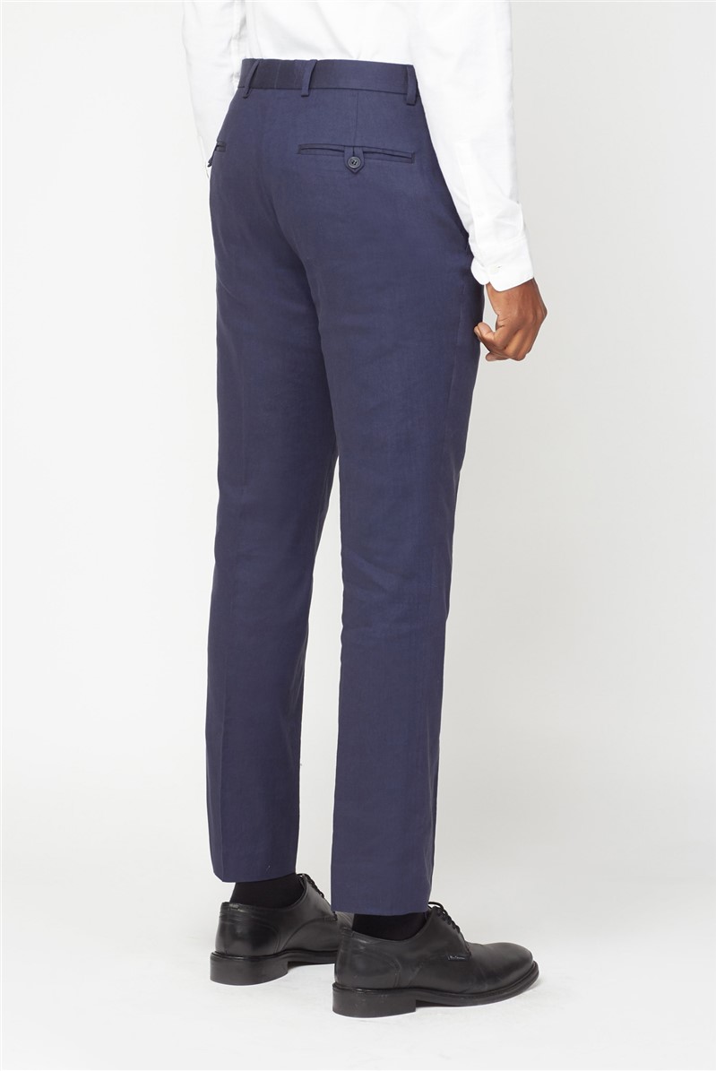  Navy Linen Tailored Fit Trouser