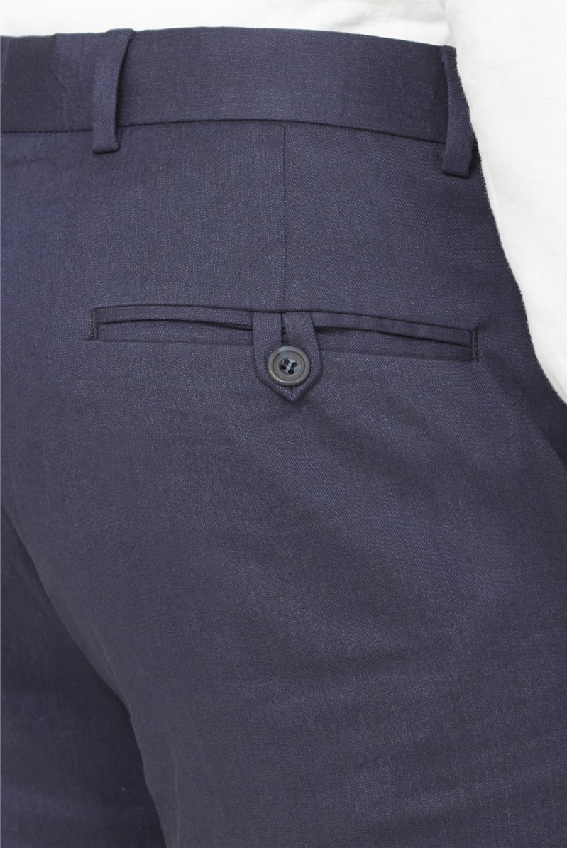  Navy Linen Tailored Fit Trouser