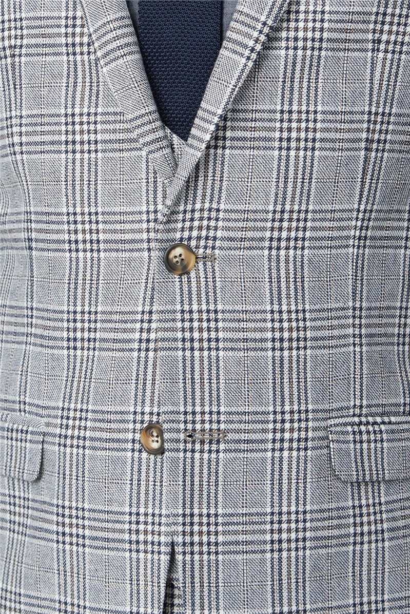  Blue Camel Check Double Breasted Waistcoat