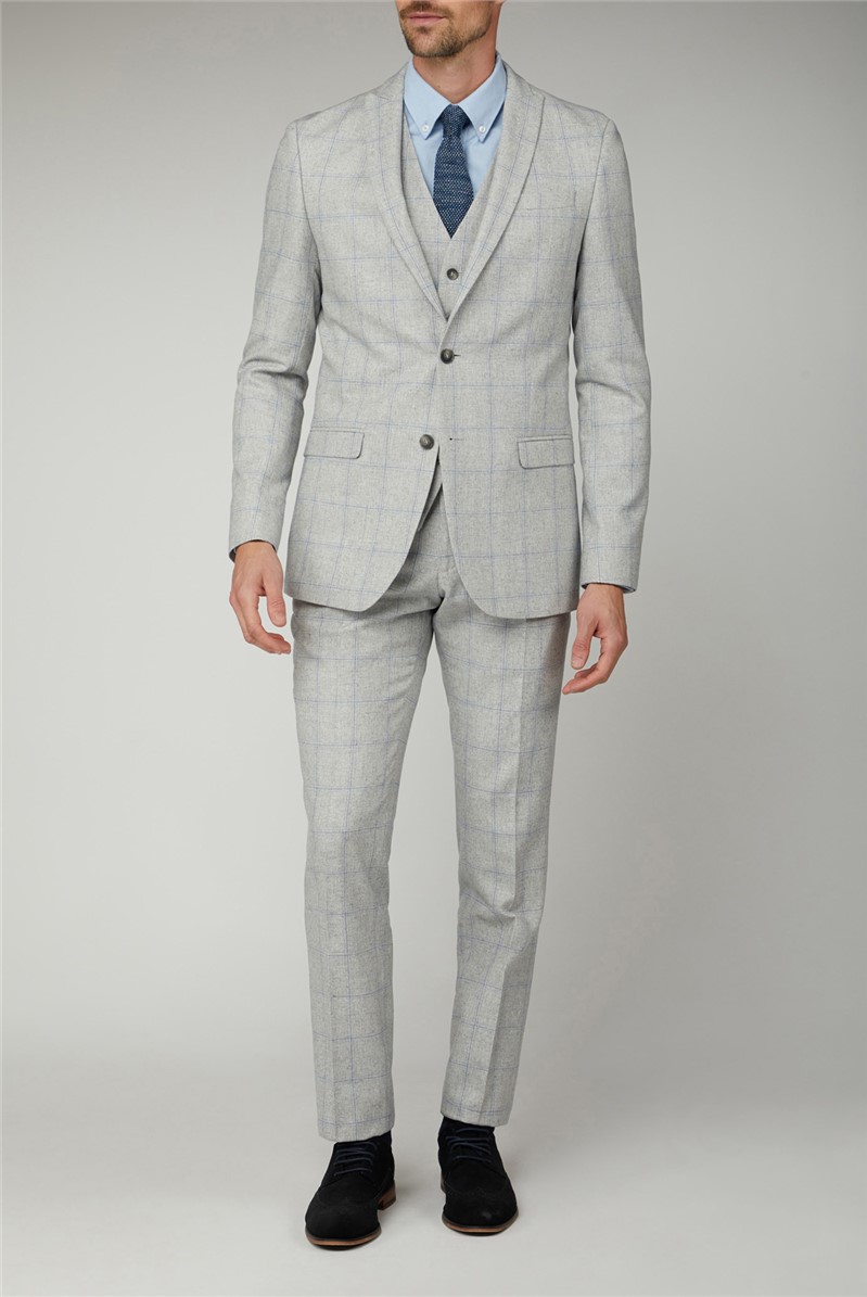 Limehaus | Men's Light Grey & Blue Check Suit | SuitDirect.co.uk