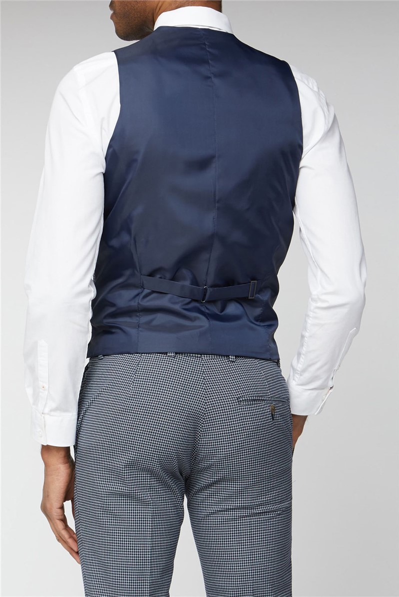  Navy Micro Check Double Breasted Waistcoat