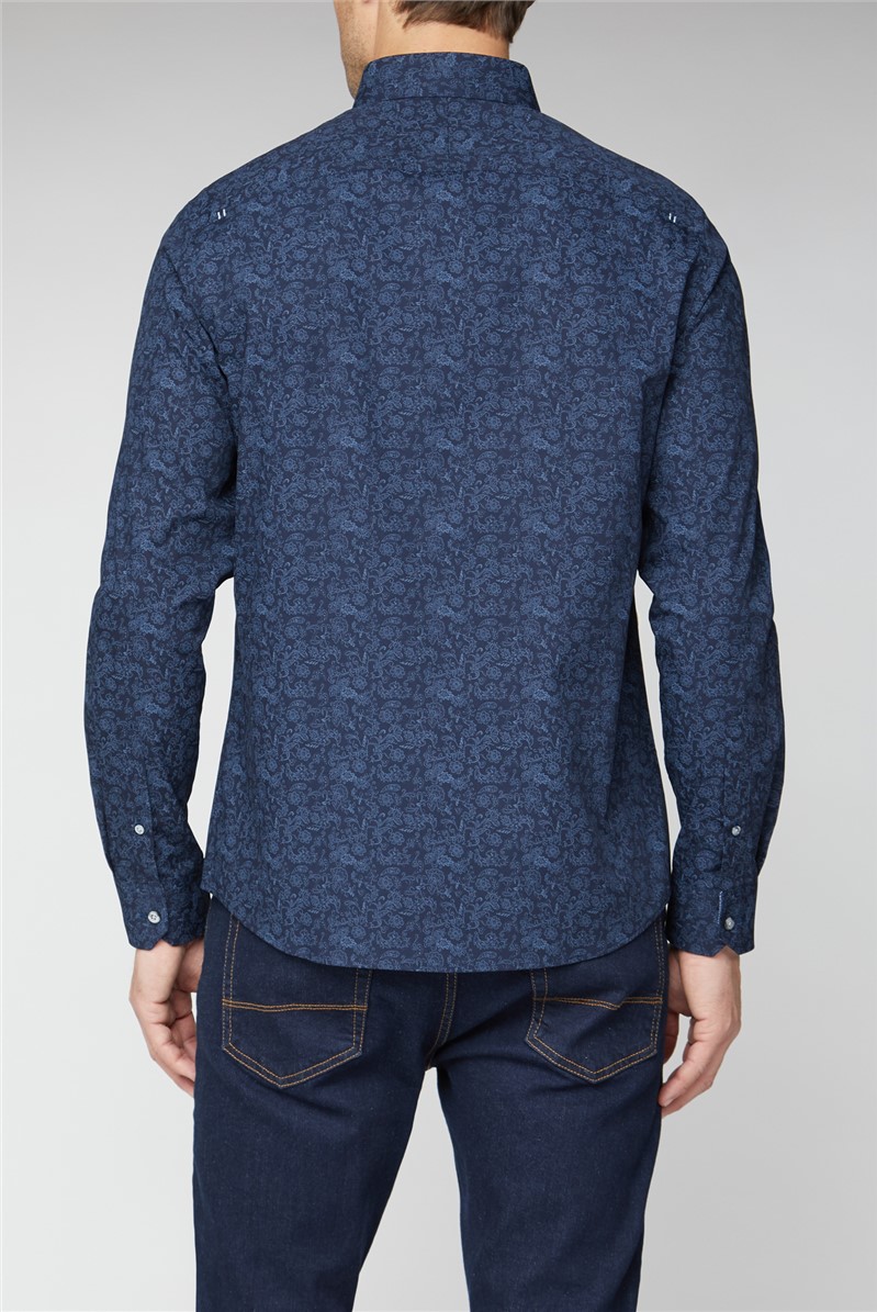  Casual Navy Tonal Floral Shirt