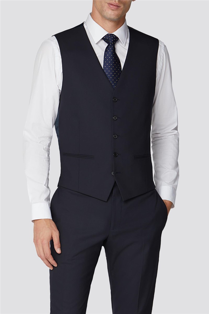 Limehaus Navy Plain Slim Fit Waistcoat SuitDirect