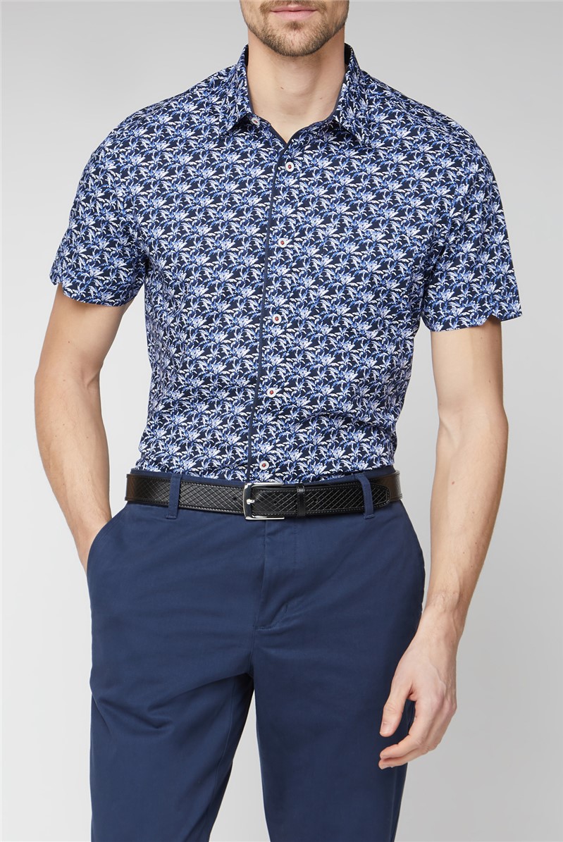  Stvdio Casual Navy Palm Print Shirt