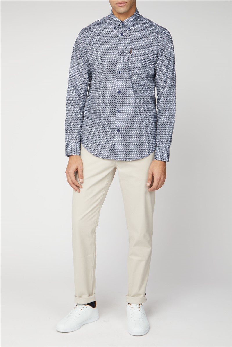 Ben Sherman | Blue Tonal Checked Long Sleeve Shirt | Suit Direct