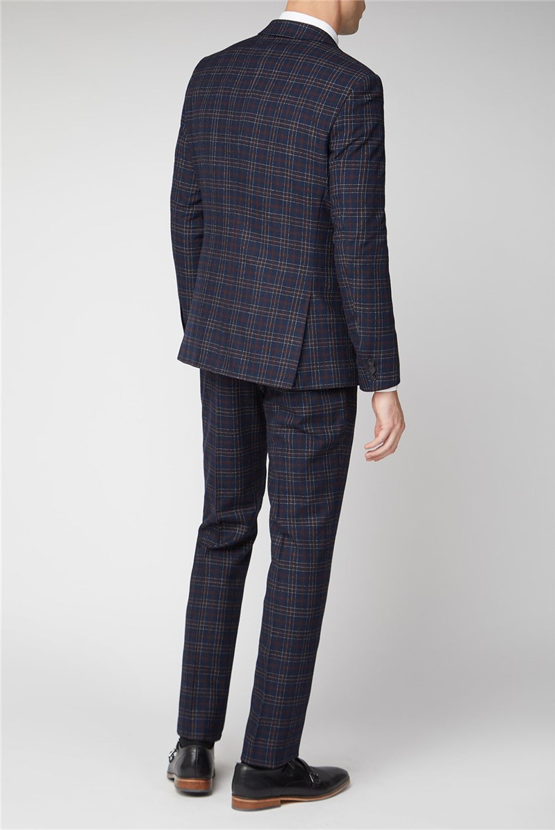 Limehaus | Navy & Red Checked Slim Fit Suit | Suit Direct