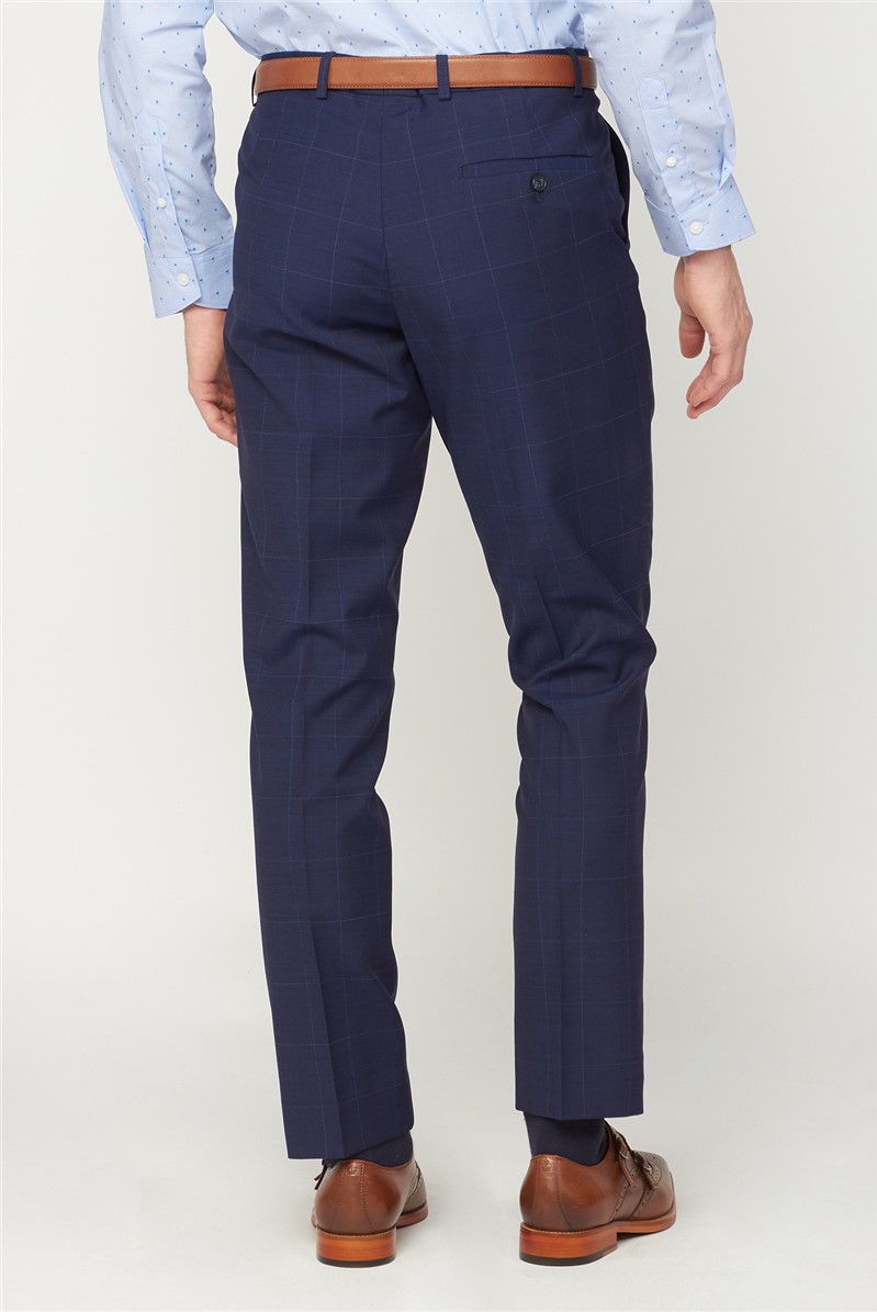 Blue Check Performance Tailored Fit Suit Trouser | Suit Direct