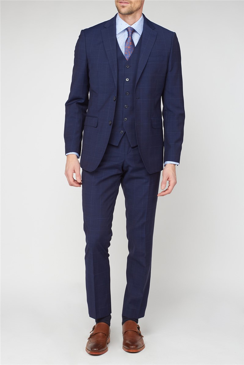 Blue Check Performance Tailored Fit Suit Trouser | Suit Direct