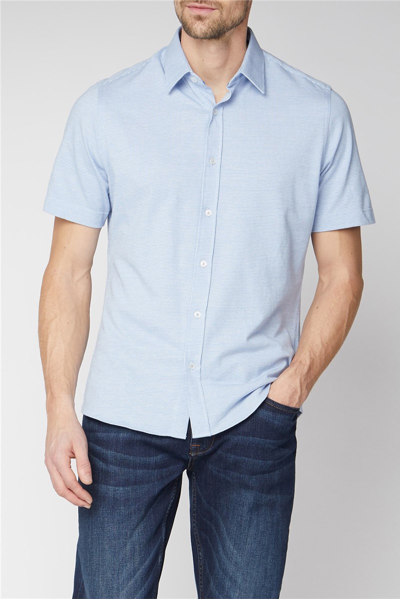  London Short Sleeve Light Blue Jacquard Jersey Shirt