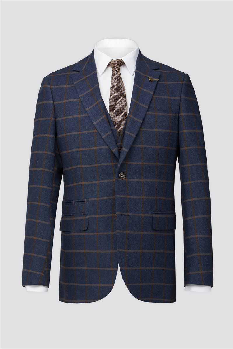 Racing Green Blue Tan Check Tweed Suit Waistcoat