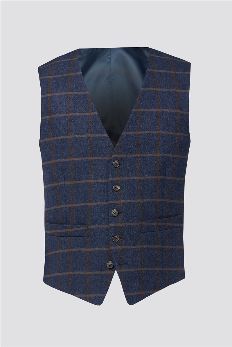 Racing Green Blue Tan Check Tweed Suit Waistcoat