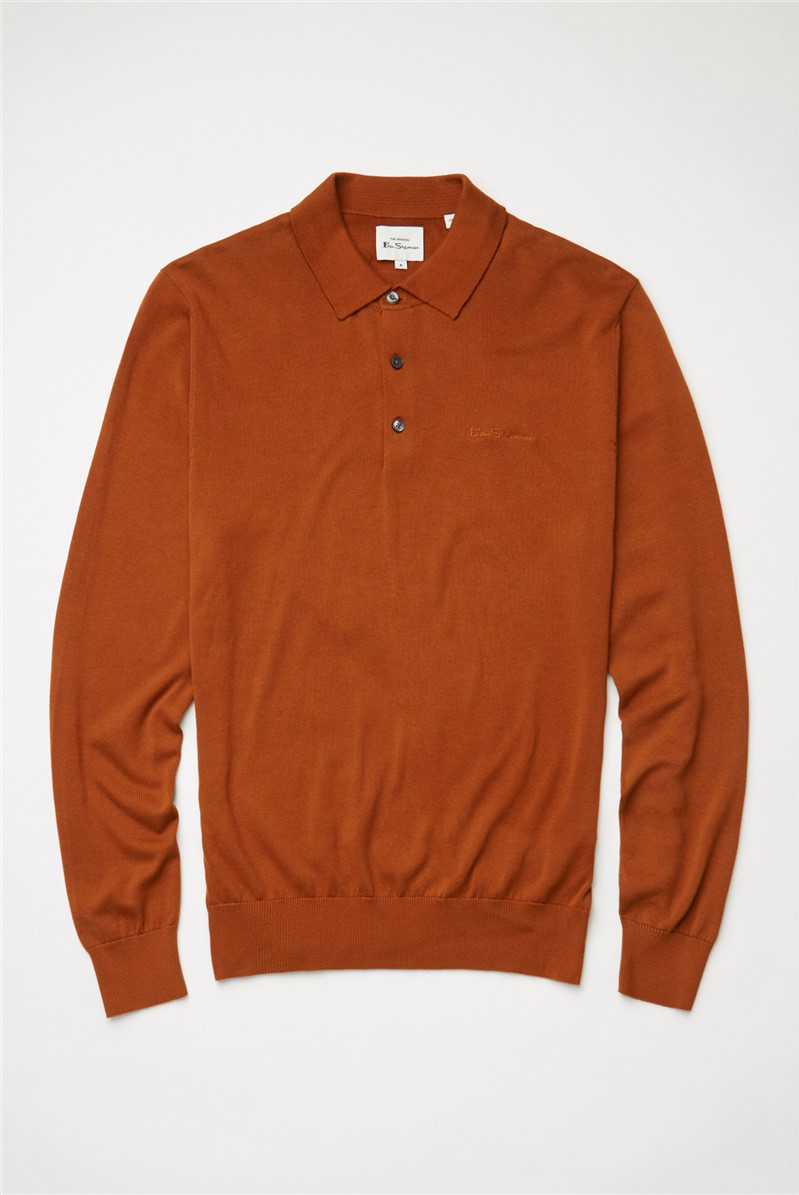  Caramel Long Sleeve Knitted Polo Shirt