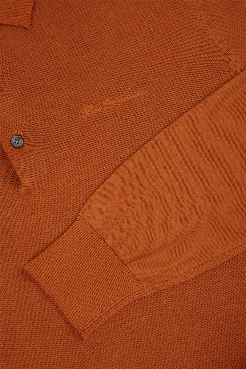  Caramel Long Sleeve Knitted Polo Shirt