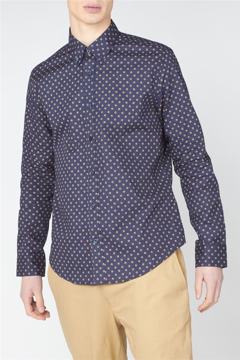 Men's White & Navy Blue Polka Dot Shirt, Ben Sherman