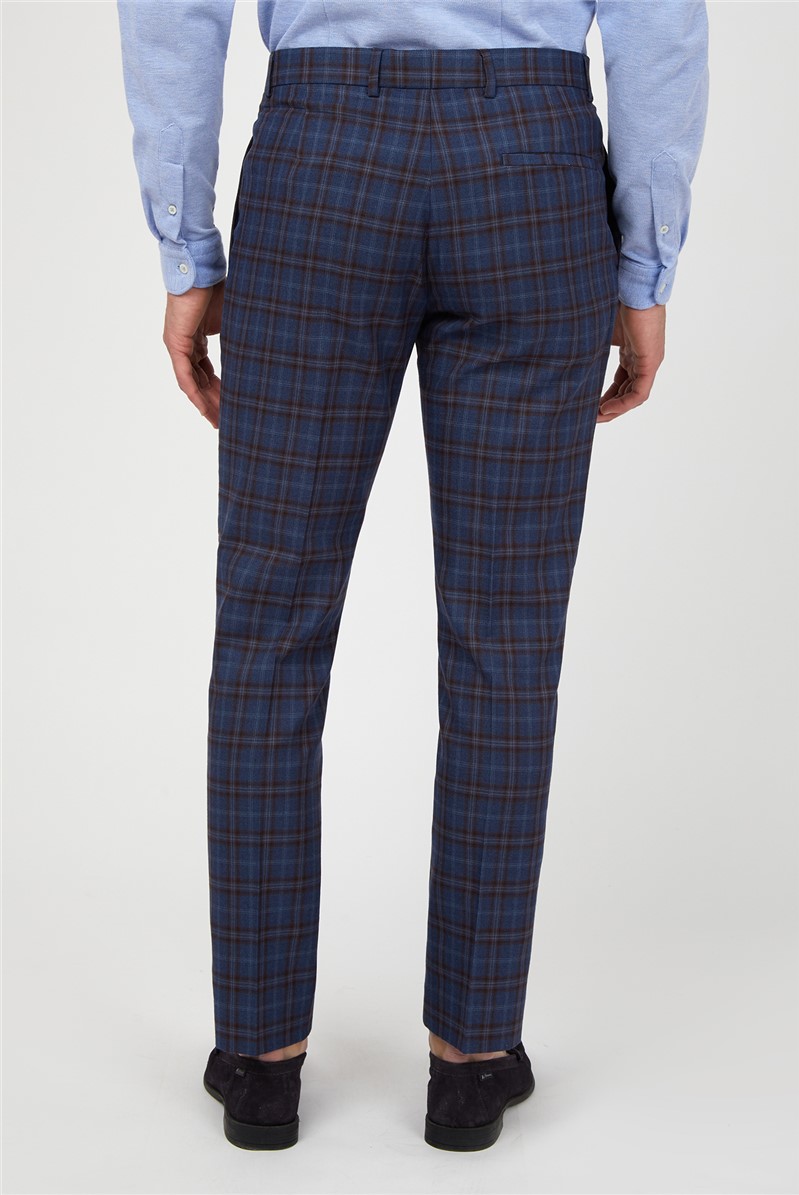  Blue Warm Checked Suit Trousers