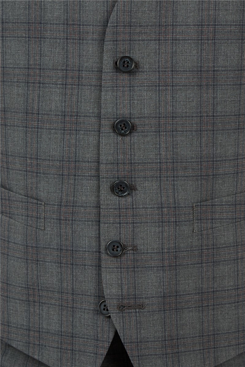  Regular Fit Grey Rust Check Suit Waistcoat