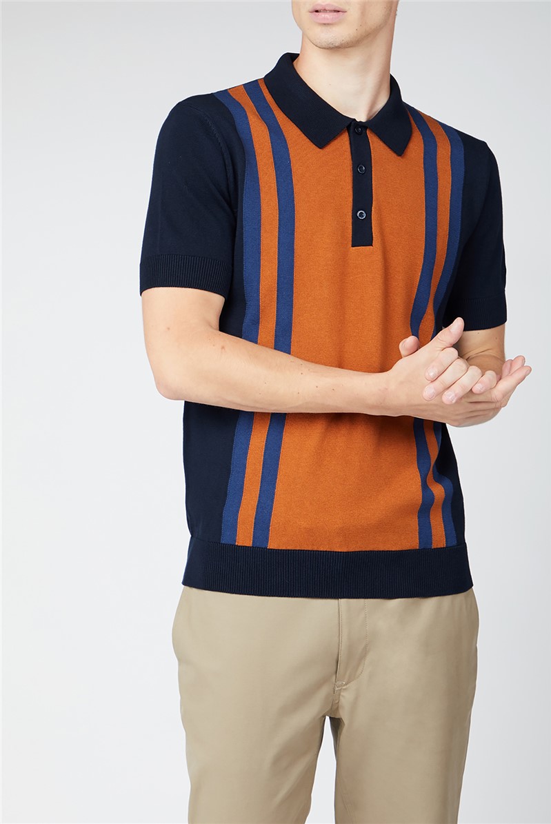 Ben Sherman | Orange & Blue Mod Stripe Polo | SuitDirect.co.uk