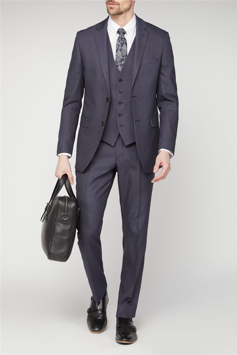  Navy Texture Regular Fit Suit Jacket