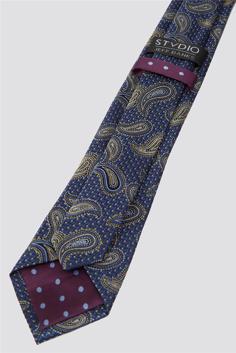 Stvdio by  Navy & Gold Textured Paisley Tie