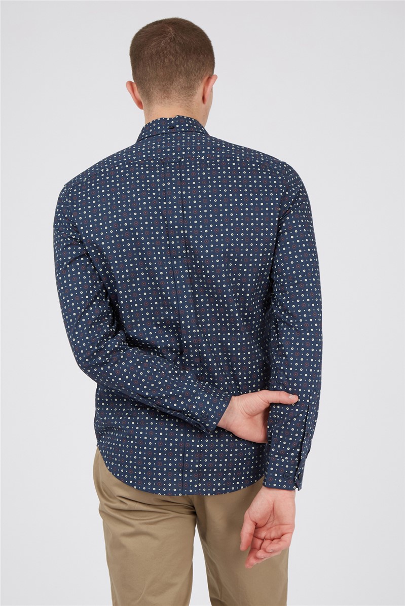  Dark Blue Retro Spot Print Shirt