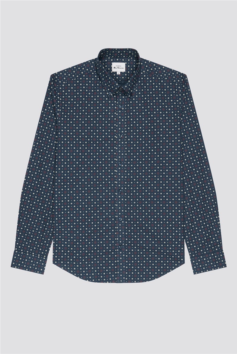  Dark Blue Retro Spot Print Shirt