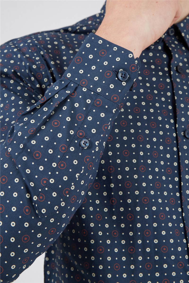  Dark Blue Retro Spot Print Shirt