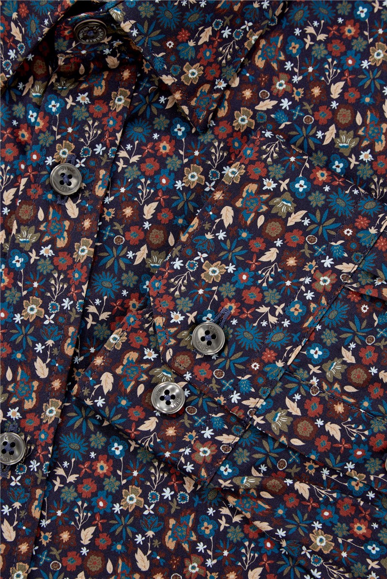  Midnight Blue Multicolour Floral Shirt