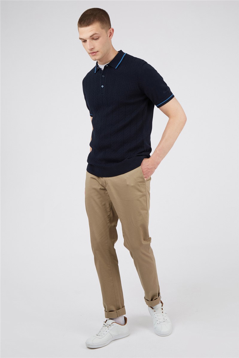  Dark Navy Textured Front Polo Shirt