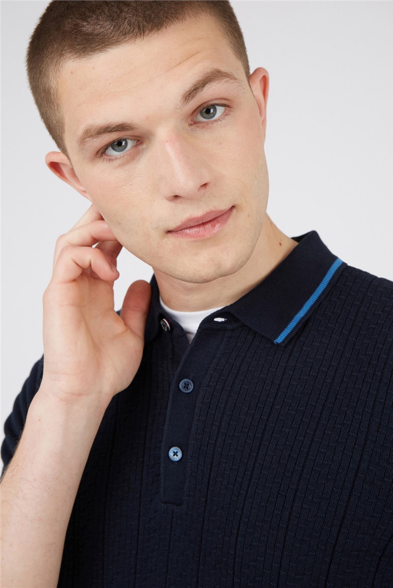  Dark Navy Textured Front Polo Shirt