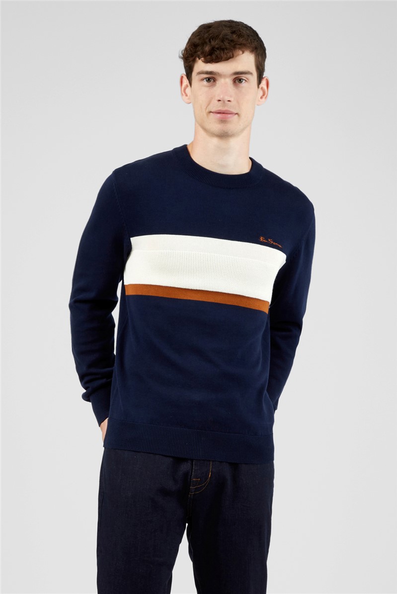  Chest Stripe Crew Neck Jumper - Marine