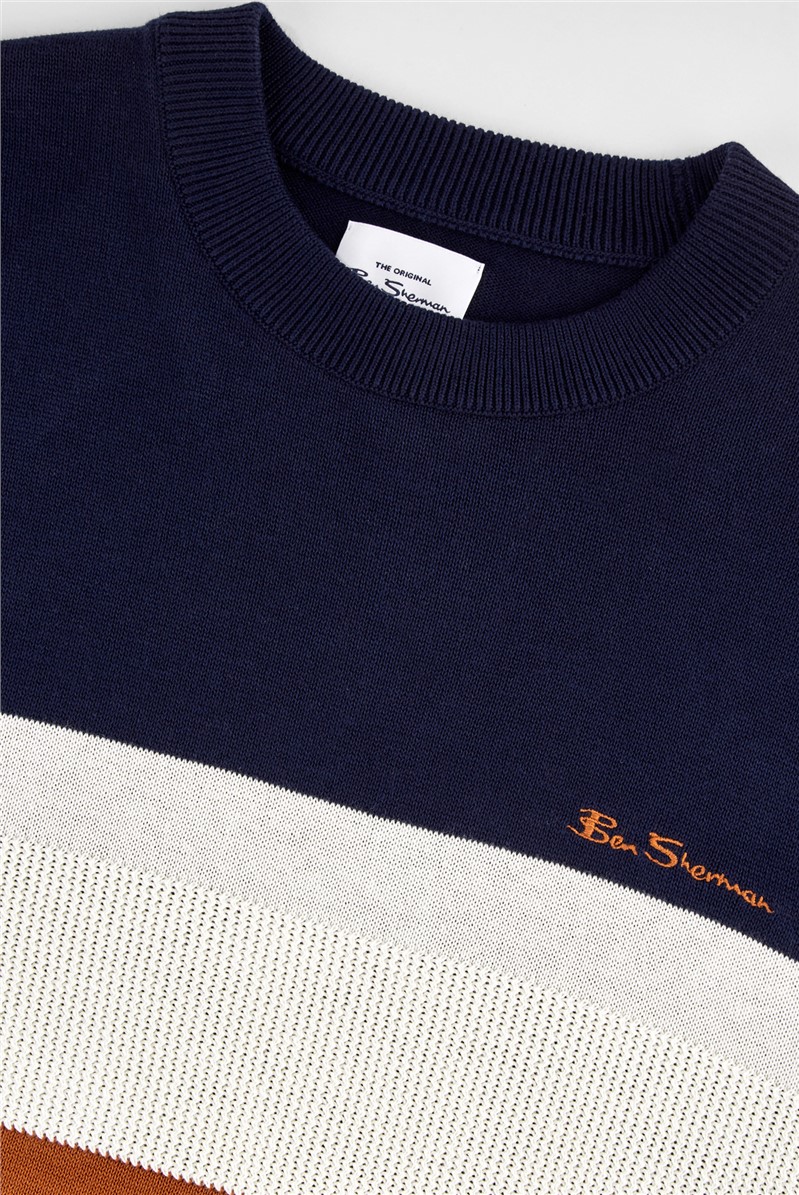  Chest Stripe Crew Neck Jumper - Marine