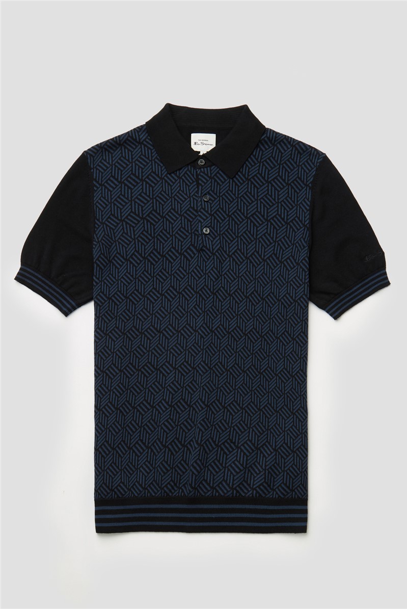  Black Knitted Jacquard Polo Shirt