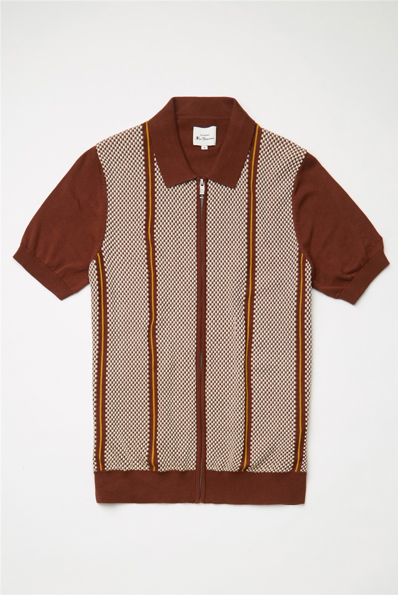  Jacquard Zip Through Polo Shirt