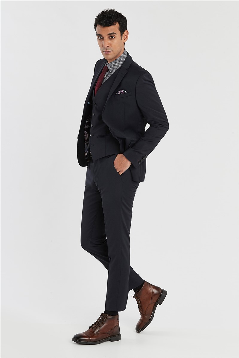  Navy Slim Fit Stretch Suit Trousers