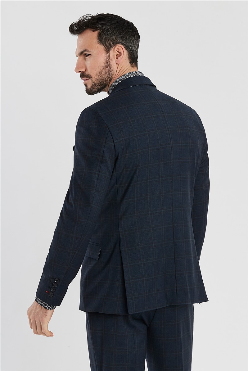  Regular Fit Navy Brushed Check Jacket