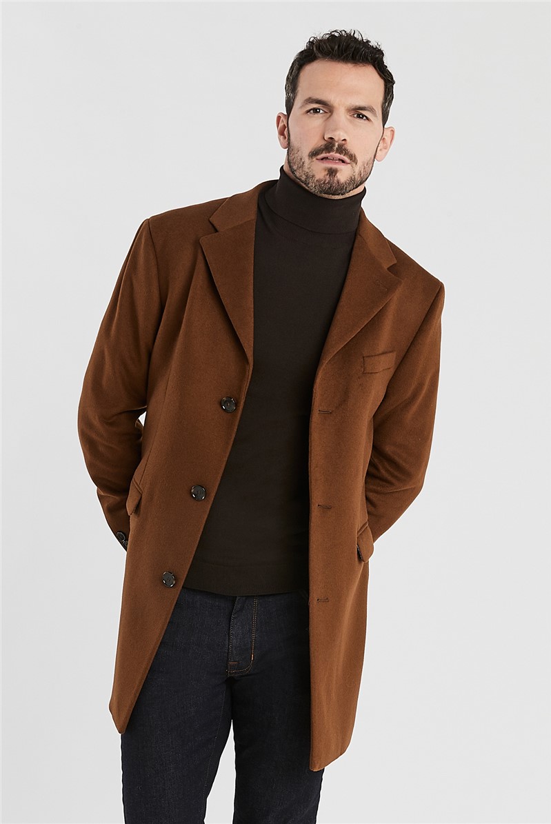 Ted Baker | Mens Brown Melton Slim Fit Overcoat | Suit Direct