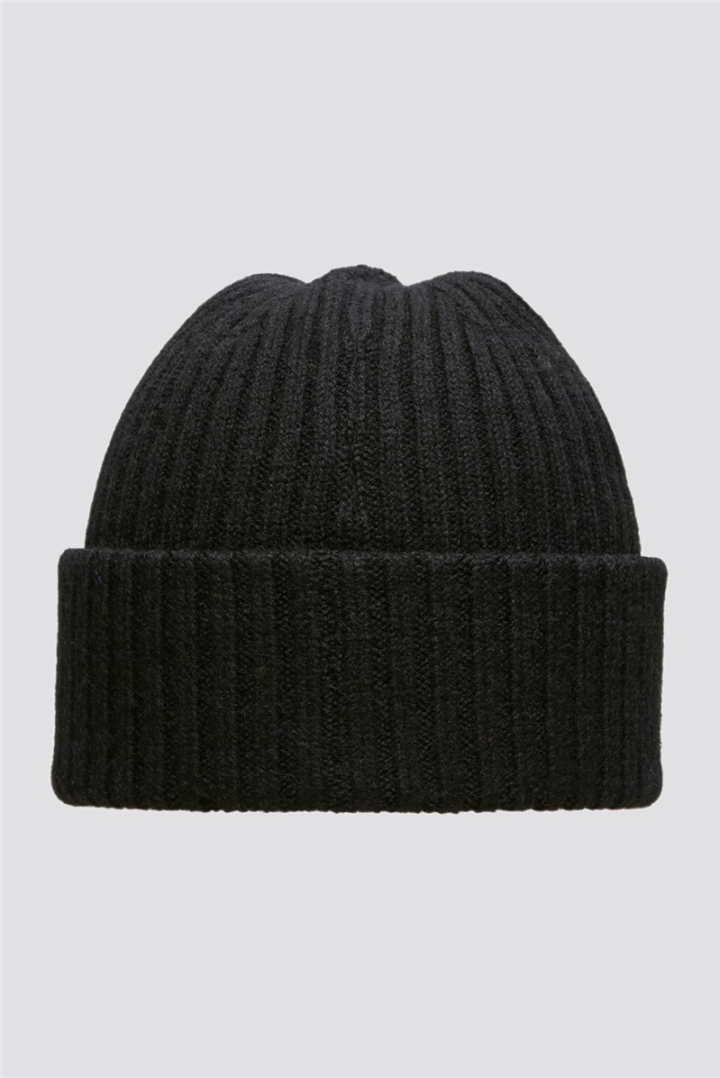 Selected Homme | Black Merino Wool Beanie | SuitDirect.co.uk
